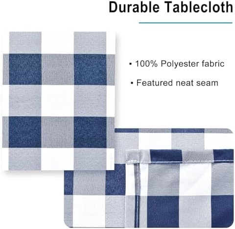 Hiasan Checkered Tablecloth Rectangle 52 x 70 Inch, Navy Blue and White - Image 3
