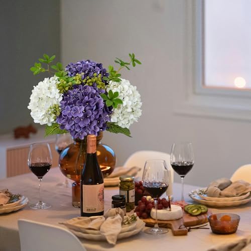 ZYTUYO 20 inches 4 Pcs Violet Purple Real Touch Hydrangea Artificial Flowers Boho Lifelike Real Looking Latex Hydrangeas Flower with Long Stem for Home Decor Spring Table Centrepiece - Image 4