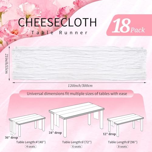 18 Pack Cheesecloth Table Runner 10FT White Table Runner Boho Gauze Cheese Cloth Table Runners Long Rustic Sheer Table Decorations for Wedding Party Baby Bridal Shower Birthday Holiday Home - Image 2