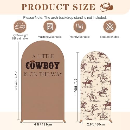 Moukeren a Little Cowboy is on the Way Arch Backdrop Cover 6ft and 7.2ft for Western Cowboy Themed Baby Shower Party Gender Reveal Birthday Party Banquet Photo Arches Background Decorations - Image 2