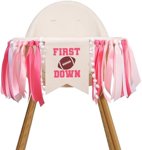 Girls First Year Down Birthday Decorations - Pink Football Theme Party Highchair Banner Set, Sports Touchdown Cake Smash Photo Props, 1st Birthday Cake Topper And Crown For Girls, Baby Shower Decors - Image 5