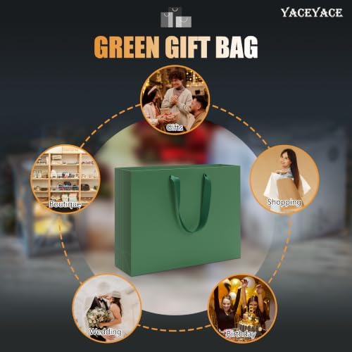 YACEYACE Green Gift Bags Bulk, 20 Pack Green Gift Bags with Handles - Image 7