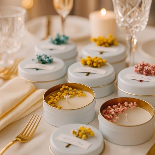 Personalized Natural Soy Wax Wedding Favor Candle Gift Set for Guest - Fall Winter Christmas Custom Dried Flower Bridal Baby Shower Gifts in Bulk (Blue Flower, 70 Pieces) - Image 3
