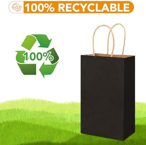 XPCARE Black Paper Bags with Handles, 200Pcs 5.25x3.25x8.25'' Kraft Bags - Image 4