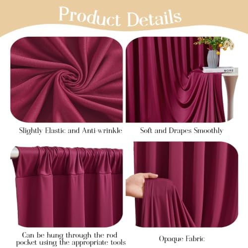 40ft x 10ft Burgundy Backdrop Curtains, Burgundy Drapes for Backdrop Fabric - Image 4