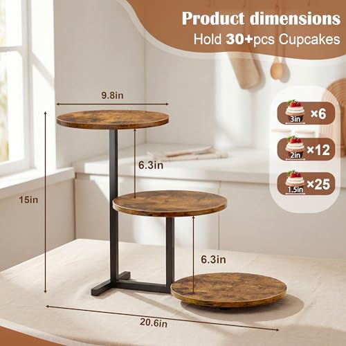 Emfogo 3 Tier Cupcake Stand for 50 Cupcakes, Wooden Cup Cake Tiered Tray Stands, Wood Desert Tier Stands for Dessert Table Display Set for Party Afternoon Tea Baby Shower Wedding Birthday (2 Pack) - Image 3