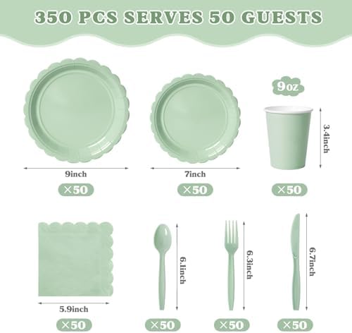 Vyntra 350 Pcs Sage Green Paper Plates and Napkins Party Supplies - Image 2