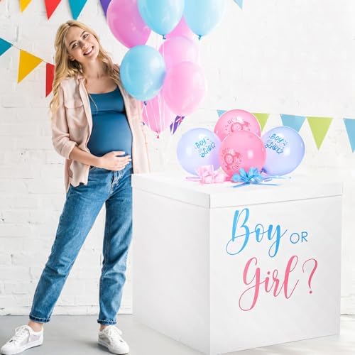 Kolldenn 28" Jumbo Gender Reveal Gift Box with Lid, Boy or Girl White Box - Image 5