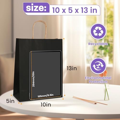 XPCARE Black Large Paper Bags, 100 Pcs 10x5x13 Paper Gift Bags with Handles - Image 2