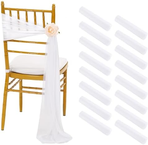 Fanqisi White Chair Sashes 16 Packs 8ft Long Aisle Wedding Chair Back Side Decorations Fabric Sheer Church Tulle Chairs Drapes Bulk by Fanqisi