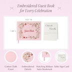 Embroidered Wedding Guest Book, Cotton Cover, Acid-Free Paper, 160 Pages, 9" L × 7" W, Sign in Book for Wedding Reception, Baby Shower&Events, with Envelopes, Table Card&Cotton Pouch (Pink) - Image 3