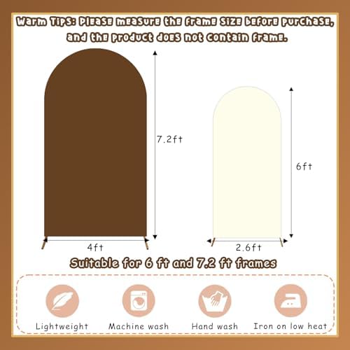 Set of 2 Arch Backdrop Covers Brown Cream(7.2Ft, 6Ft), 2-Sided Spandex Fitted Round Top Chiara Arch Backdrop Stand Covers for Baby Shower Wedding Birthday Party Decor Supplies (Only Cover) - Image 5