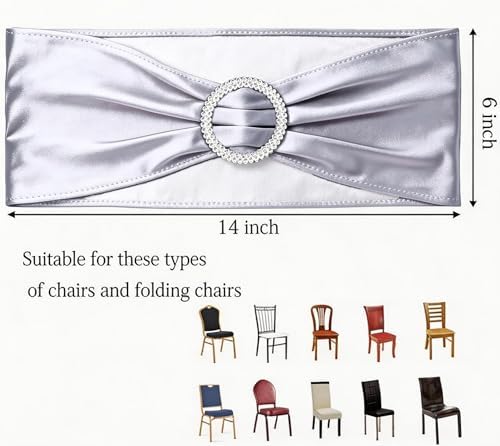 Pack of 100 Metallic Silver Chair Sashes Bows, Chair Bands Silver Buckle - Image 2