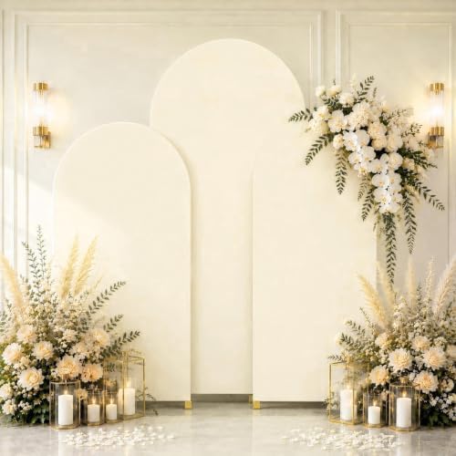Beige Arch Backdrop Cover Set of 3, 7.2ft 6.6ft 6ft Wedding Arch Covers by Lrrtwer
