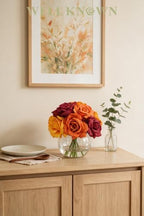 WELL KNOWN Silk Rose Artificial Flowers with Vase, Orange Yellow Red - Image 6