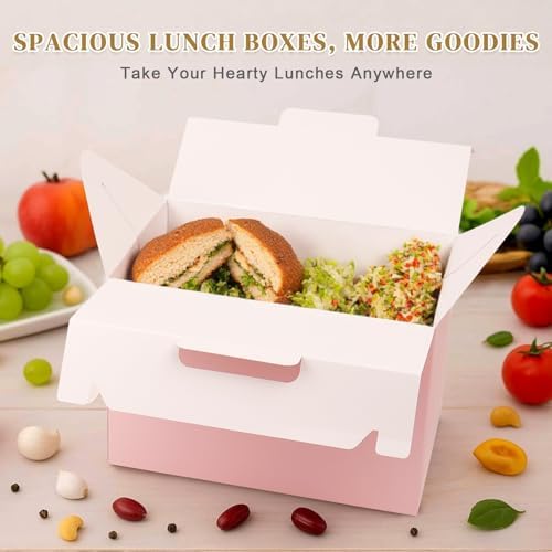 TryDrem 50 Pack Large Gable Boxes with Handles, 9x6x6 Inch Spacious Capacity Party Favor Boxes, Pink Treat Box for Gifts, Bread, Cookies, Lunch, Bakery, Wedding, Birthday, Picnic - Image 5