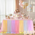 Rainbow Tablecloth Rectangle 6 Foot Elastic Fitted Tulle Ruffle Tablecloths Rectangular Stretch Spandex Table Covers 6ft Baby Shower Birthday Wedding Party Pastel Table Cloths with Skirt by LittleFunny