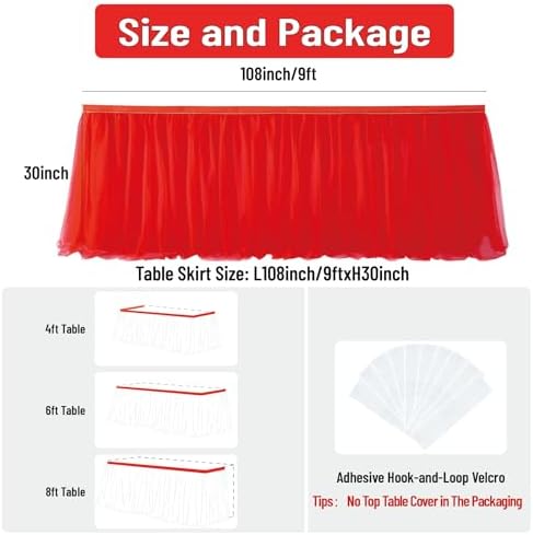108inch Red Tulle Table Skirt for Rectangle Tables 4/6/8ft, 2-Layer Ruffle Tulle Tutu Red Cloth Table Desk Skirts 9ft for Chrismas Birthday Party Baby Shower Cake Dessert Tables(No Top Cover) - Image 4