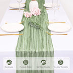 12 Pack Sage Green Cheesecloth Table Runners 21x120 Inch Boho Gauze Table Runner 10FT Long Rustic Sheer Green Table Runner for Baby Shower,Wedding,Party,Birthday,Home Table Decor - Image 3