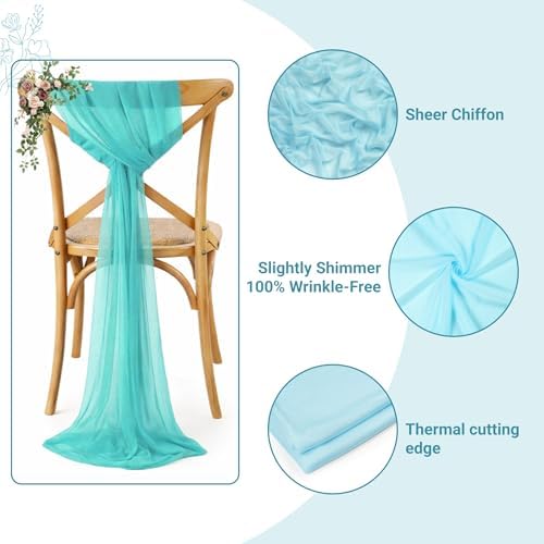 MDS Pack of 50 Chiffon Chair Sashes for Wedding & Event Décor - Teal - Image 3