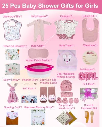 25-Pcs Luxury Baby Gift Basket Set, 0-12M Baby Shower Basket - Image 2