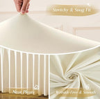 Beige Table Cloth for 8 Foot Rectangle Tables Fitted Stretch Spandex Table Cover with Skirt 8ft Baby Shower Birthday Party Banquet Ruffle Beige Tablecloth Wedding Table Cloths Desk Skirt, 6 Pack - Image 4