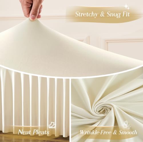 Beige Table Cloth for 6 Foot Rectangle Tables Fitted Stretch Spandex Table Cover with Skirt 6ft Baby Shower Birthday Party Banquet Ruffle Beige Tablecloth Wedding Table Cloths Desk Skirt, 6 Pack - Image 4