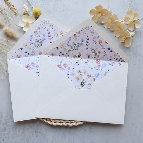 50PCS A7 Ivory Envelopes with Wildflower Floral Envelopes Liner - Image 4