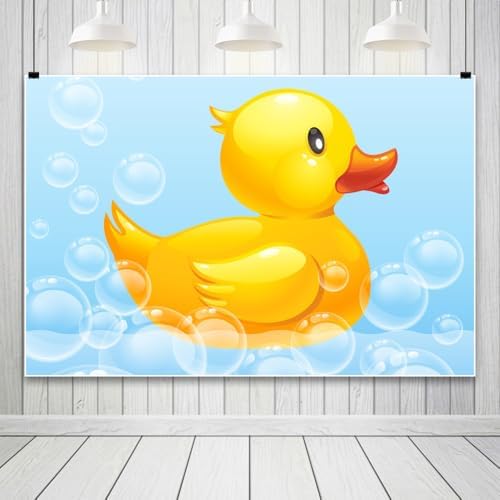 Rubber Duck Backdrop Yellow Duck Themed Baby Shower Background for Photography Swimming Duck Bubbles Child Kids Baby Shower Newborn Birthday Party Decoration Banner Photoshoot Backdrops 20x10ft - Image 2