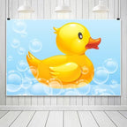 Rubber Duck Backdrop Yellow Duck Themed Baby Shower Background for Photography Swimming Duck Bubbles Child Kids Baby Shower Newborn Birthday Party Decoration Banner Photoshoot Backdrops 8x6ft - Image 2