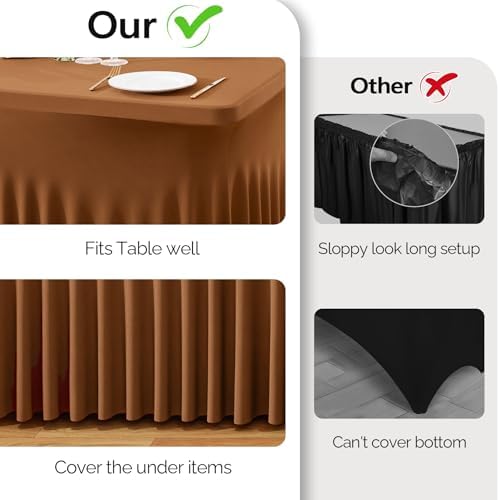 Wish Care 2 Pack Brown Spandex Table Clothes for 8 Foot Rectangle Tables, 8FT Wrinkle Free Fitted Tablecloths Ruffles Design Table Cover for Party, Banquet, Wedding and Events - Image 3