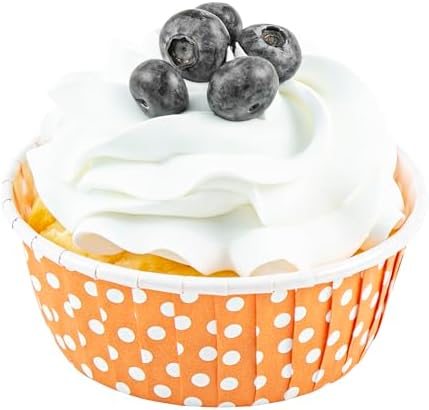 Restaurantware 5 oz Orange Polka Dot Pleated Paper Baking Cups, 200 Count - Image 2