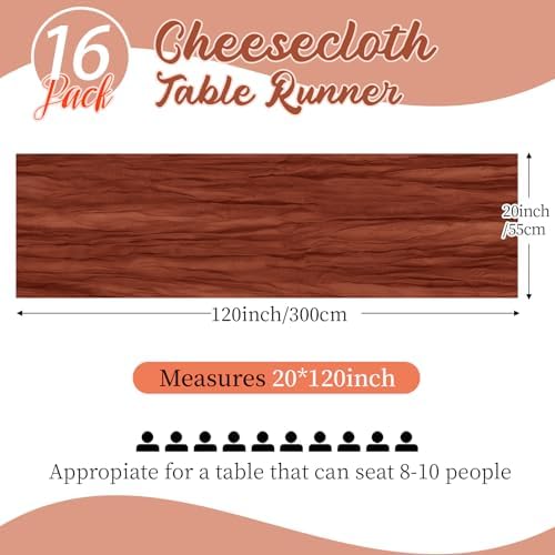16 Pack Terracotta Cheesecloth Table Runners 20x120 Inch Gauze Table Runner Cheese Cloth 10FT Terracotta Table Runner Rustic Sheer Runner for Wedding Baby Shower Birthday Party Table Decor - Image 2