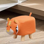 Animal Shaped Children's Footstool, Orange Tiger Ottoman with Wooden Legs, 11.8 x 9.8 x 9.8 in for Entryway and Playroom - Image 2