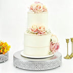16 Inch Large Cake Silver tand,Hollow Floral Pattern Round Metal Dessert Stand, Elevated Display Tray for Wedding Receptions, Baby Showers, Birthday Parties, Home Tea Decor - Image 5