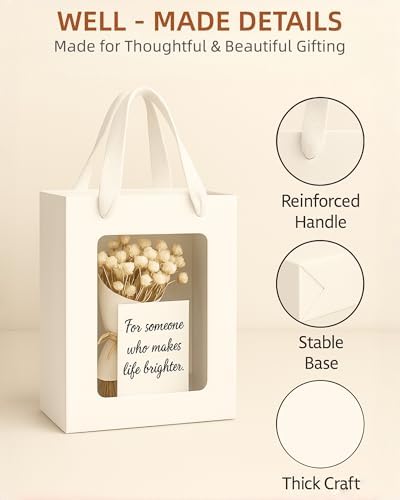 VAGREEZ 30-Pack Gift Bags with Clear Window, Reusable Small Medium Kraft Transparent Window Paper Bags with Handles in Assorted Colors and Bulk Pack for Party, Wedding, Birthday and Small Business, White / Small - Image 4