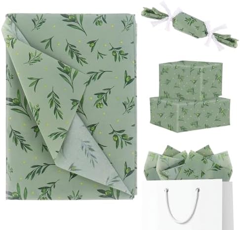 Green Tissue Paper, 20 Sheets 50 x 35cm Sage Green Leaf Tissue Wrapping Paper for Gift Wrapping DIY Crafts Birthday Wedding Baby Shower Supplies by Unknown