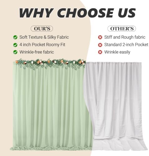 40ft x 10ft Sage Green Backdrop Curtains, Wrinkle-Free Sheer Chiffon Fabric Backdrop Drapes for Wedding Arch Party Ceremony Stage Photo Decoration - Image 7