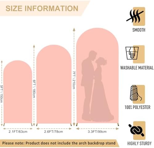FANPROMS Wedding Arch Cover Dusty Rose 5FT 6FT 7FT Arch Backdrop Cover Set of 3 Spandex Arch Stand Cover Round Top Arch Backdrop Covers Chiara Arched Cover for Bridal Shower Banquet Party Decorations - Image 3