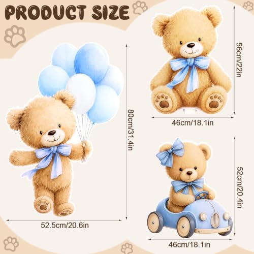 3 PCS Large Teddy Bear Baby Shower Decorations, Blue Bear Gender Reveal Cardboard Cutouts, We Can Bearly Wait Yard Signs Standup Photo Booth Props, Indoor & Outdoor Backdrop Decor - Image 2