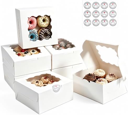 80 Pack White 6x6x3 Bakery Boxes with Window, for Treats and Pastries by Unknown
