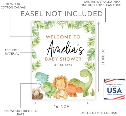 Andaz Press Dinosaur Baby Shower Decorations, Personalized Baby Shower Sign, Custom Dino Baby Shower Sign In Guest Book Alternative, Hatching Soon Welcome Baby Shower Sign, 16x20 Canvas - Image 2