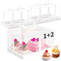 JCD 9 Pcs Cake Cupcake Combo Boxes,1+2 Cupcakes carriers 2 Cupcakes Holes,with 2 Cupcake Holes - Cake and Cupcakes Boxes - Pastry Sweets Bento Box (1+2/9Pcs) by JCD