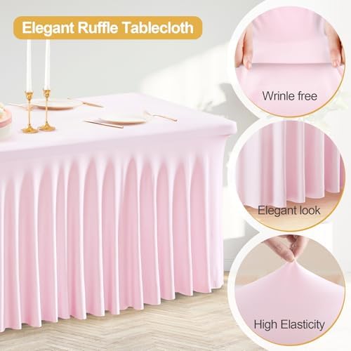 PARTISKY Pink Spandex Tablecloth for 6ft Rectangle Tables, Stretchable Table Cover Skirt for Folding Tables Weddings Parties Banquets Events Trade Shows and Dessert Table - Image 3