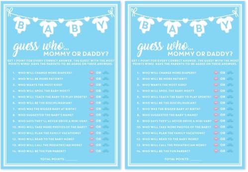Party Hearty Baby Shower Games, Guess Who Mommy or Daddy - Blue (Pack of 2) by PartyHearty