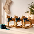 Fuutreo 3 Pack Wooden Rocking Horse Decor with 5 Yards Tartan Plaid Ribbon by Fuutreo