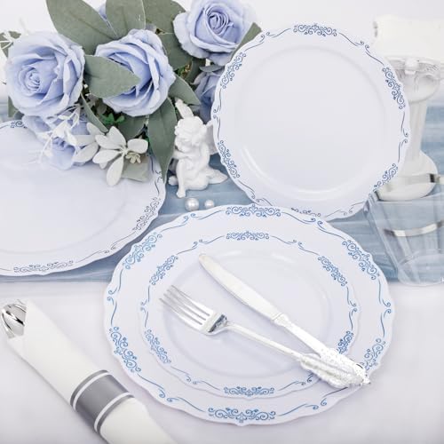 DaYammi 350PCS White and Blue Plastic Dinnerware Set for 50 Guests - Image 5