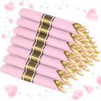 Supernal 30 Pack Gold Plastic Silverware Set with Pre Rolled Pink Napkin by supernal