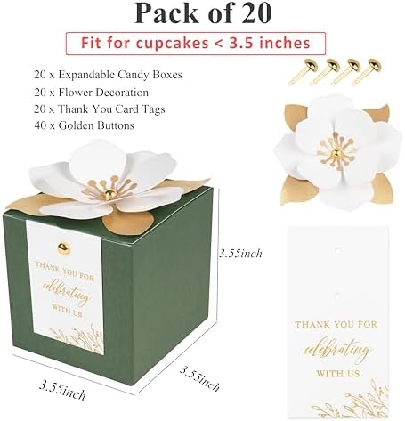 FEIYI 20 PCS Favor Boxes, Olive Green, 3.55x3.55x3.55 - Image 2