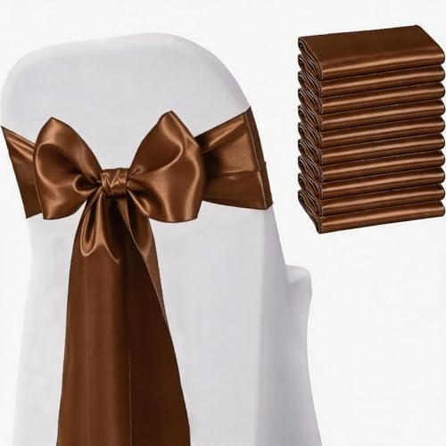 Satin Chair Sashes Bows 50 Pack Universal Polyester Chair Ribbons for Wedding Anniversary Retirement Party Birthday Engagement Banquet Graduation Outdoor Events Decor (Brown, 50 pcs) by JKDMJF